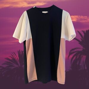 Black and White Short Sleeve Tee with Color Block Design